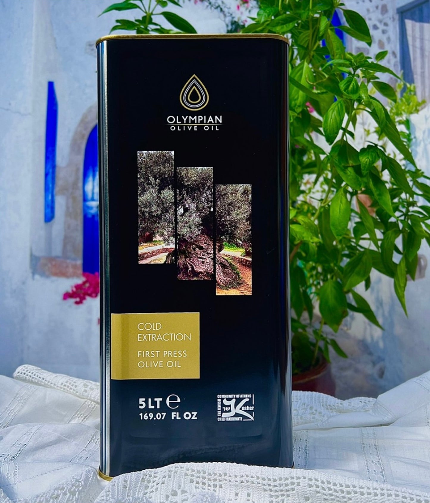 Olympian First Press Extra Virgin Olive Oil – 5 Liter Tin | Olympian Olive Oil